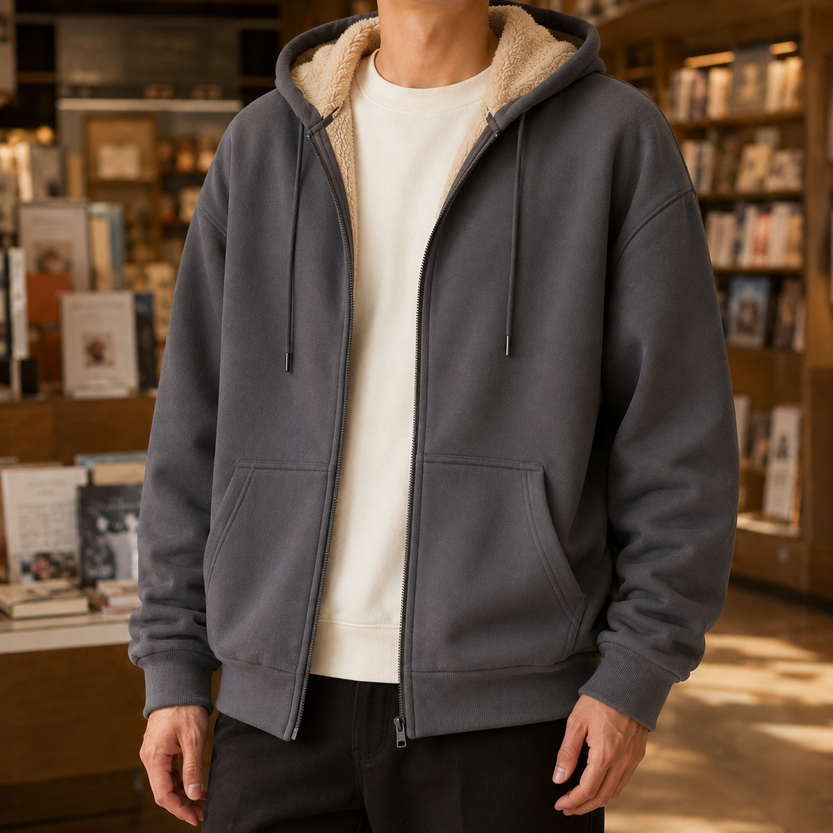 Kapuzenpullover mit Sherpa-Futter und durchgehendem Reißverschluss