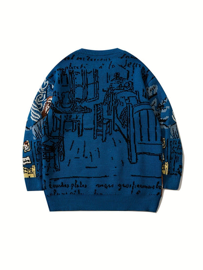 Pullover mit Rundhalsausschnitt und Jacquard-Porträtmotiv