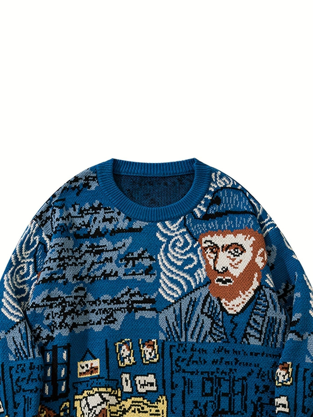 Pullover mit Rundhalsausschnitt und Jacquard-Porträtmotiv