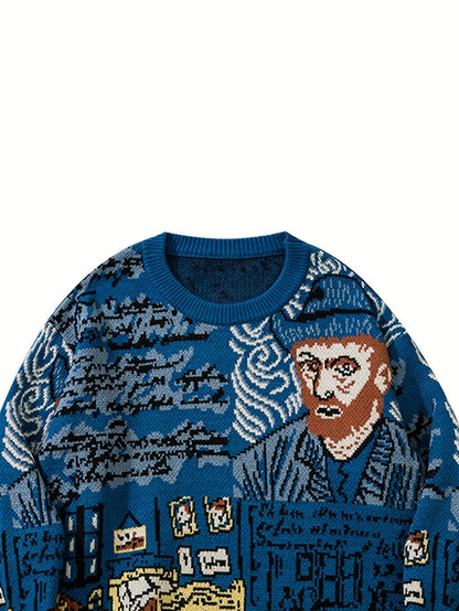 Pullover mit Rundhalsausschnitt und Jacquard-Porträtmotiv