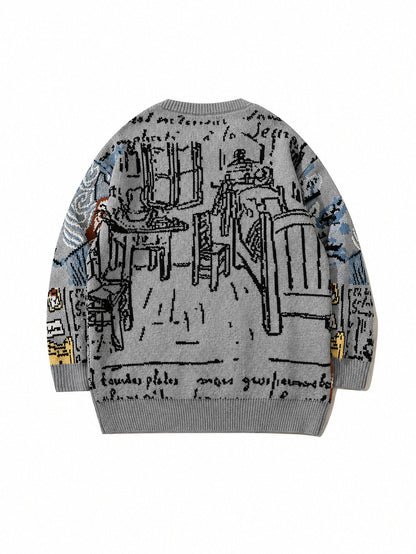 Pullover mit Rundhalsausschnitt und Jacquard-Porträtmotiv