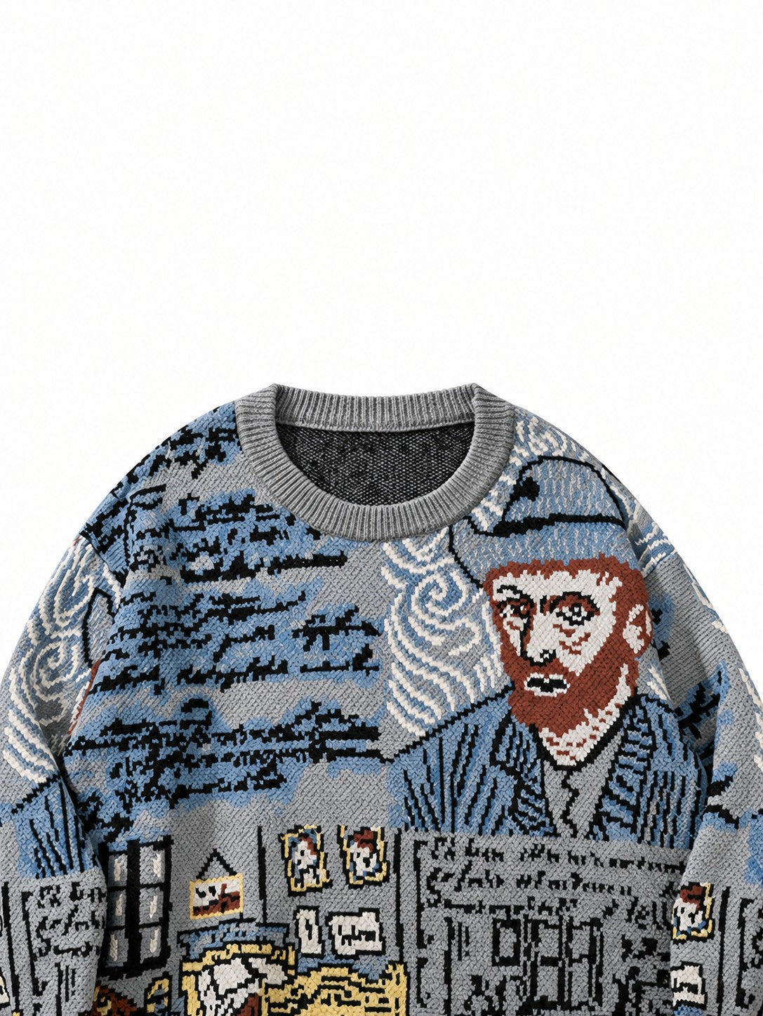 Pullover mit Rundhalsausschnitt und Jacquard-Porträtmotiv