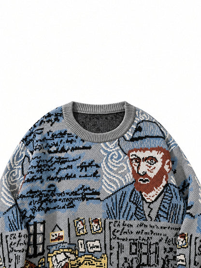 Pullover mit Rundhalsausschnitt und Jacquard-Porträtmotiv