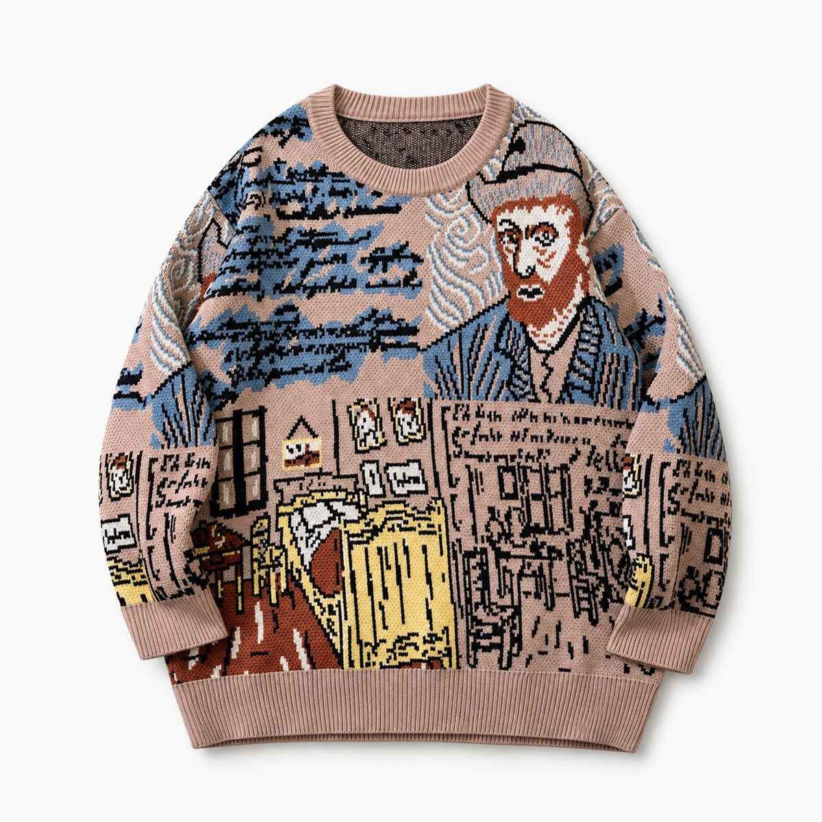 Pullover mit Rundhalsausschnitt und Jacquard-Porträtmotiv