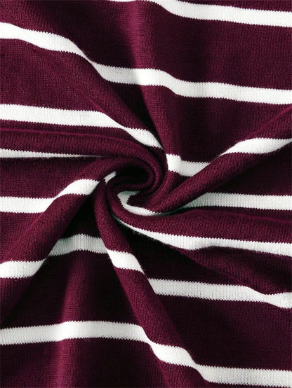 T-shirt de malha às riscas para homem, com gola redonda, cor bordeaux