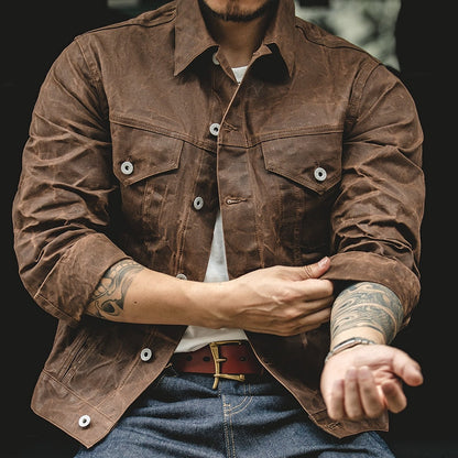 Casaco masculino retro em tecido encerado Vinthentic