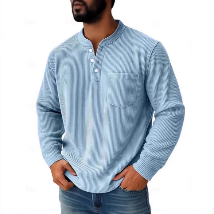 Vyriški vaflinio mezgimo Henley marškiniai su krūtinės kišene