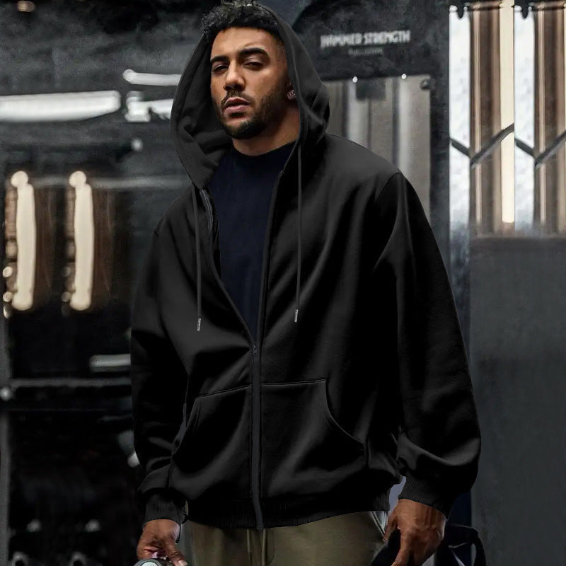 Camisola com capuz oversized e fecho de correr integral, para homem