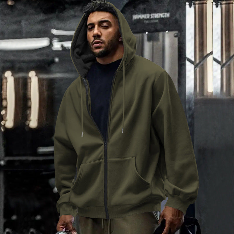 Camisola com capuz oversized e fecho de correr integral, para homem