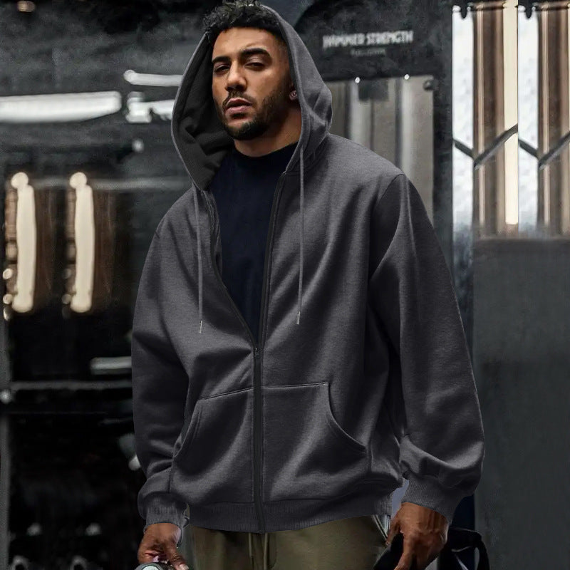 Camisola com capuz oversized e fecho de correr integral, para homem