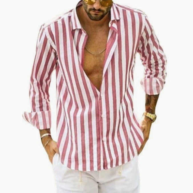 Camisa de corte justo com riscas verticais, para homem