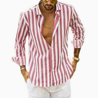 Camisa de corte justo com riscas verticais, para homem