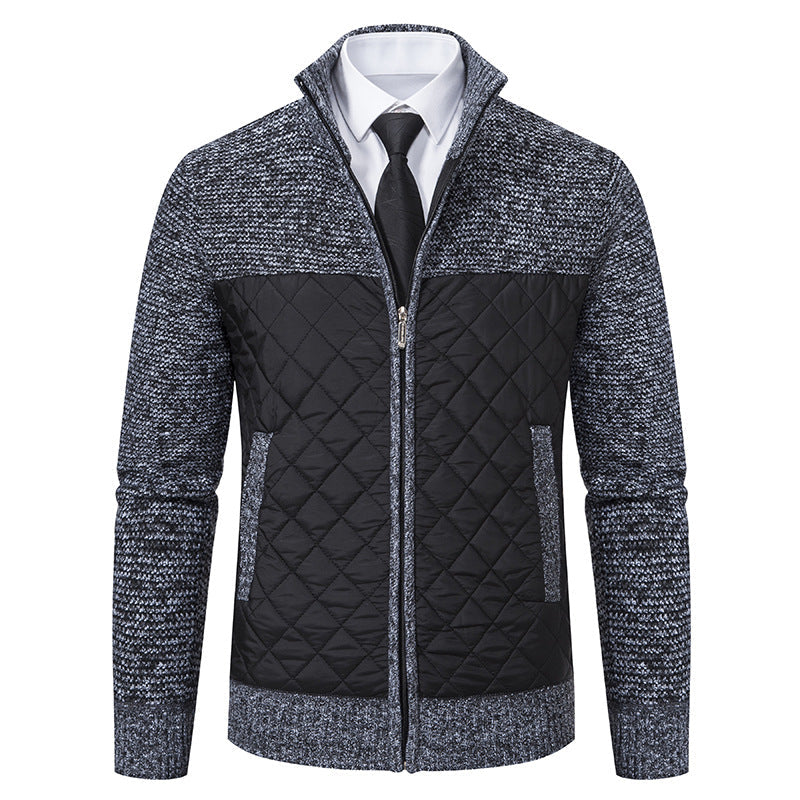 Men's Quilted Hybrid Knit Jacket With Stand Collar