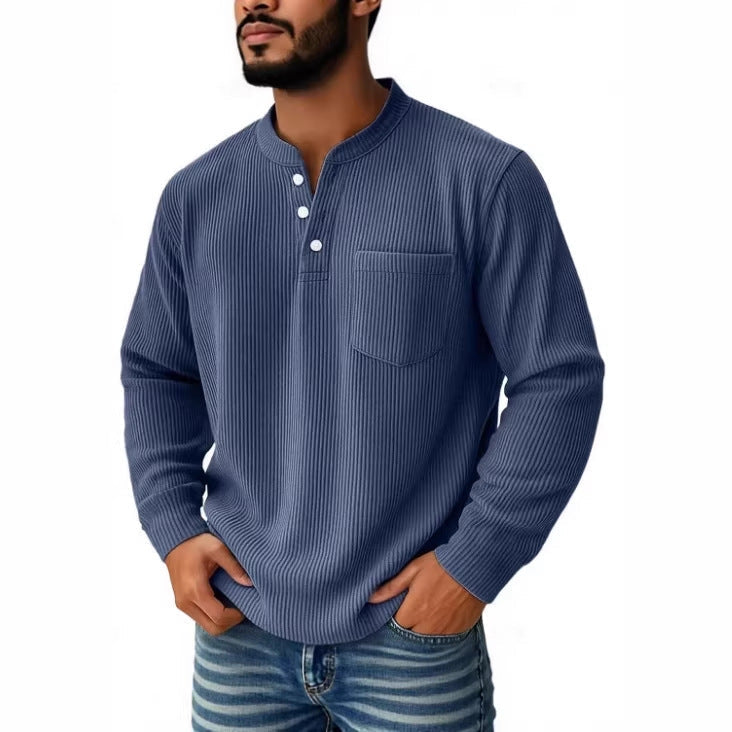 Vyriški vaflinio mezgimo Henley marškiniai su krūtinės kišene