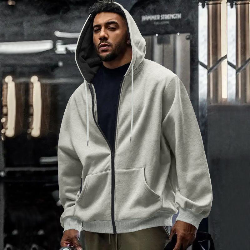 Camisola com capuz oversized e fecho de correr integral, para homem