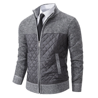 Men's Quilted Hybrid Knit Jacket With Stand Collar