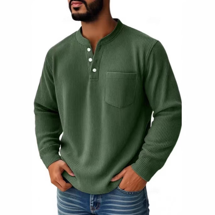 Vyriški vaflinio mezgimo Henley marškiniai su krūtinės kišene