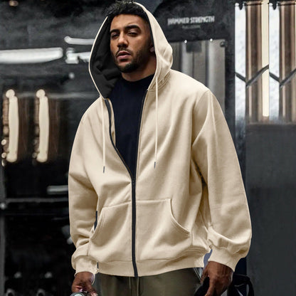 Camisola com capuz oversized e fecho de correr integral, para homem