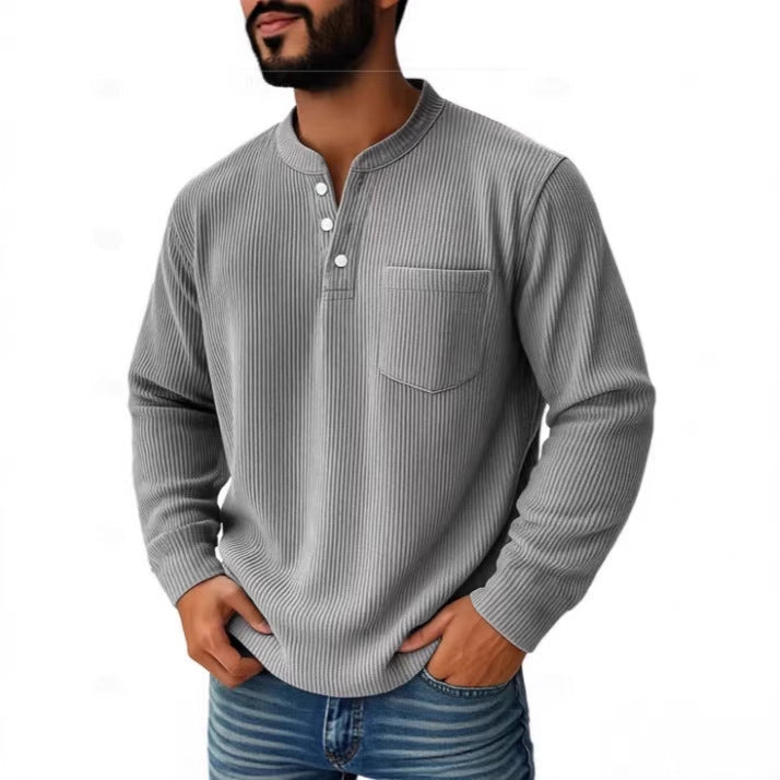 Vyriški vaflinio mezgimo Henley marškiniai su krūtinės kišene