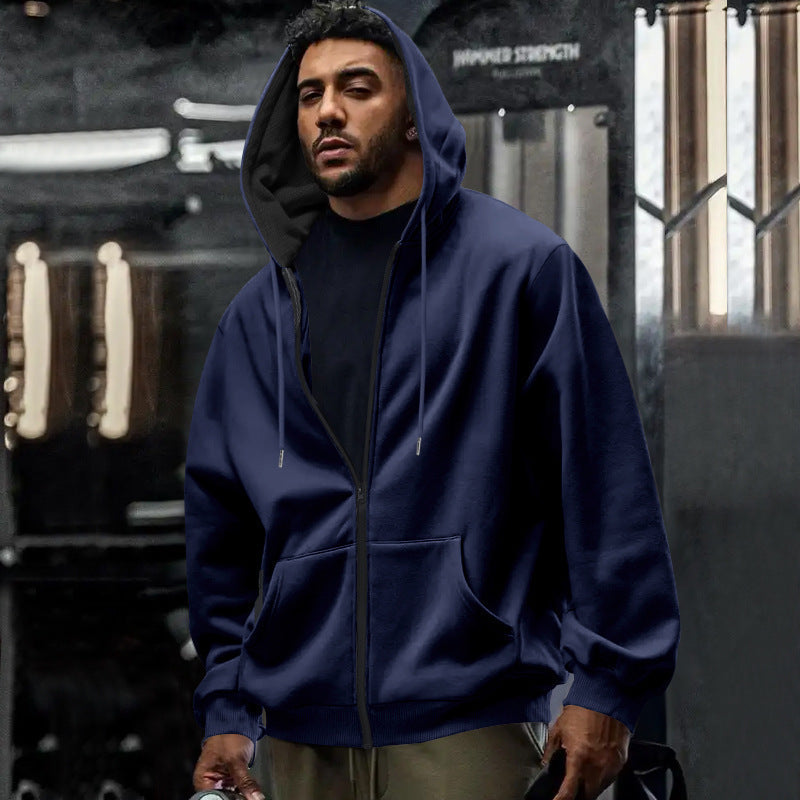 Camisola com capuz oversized e fecho de correr integral, para homem