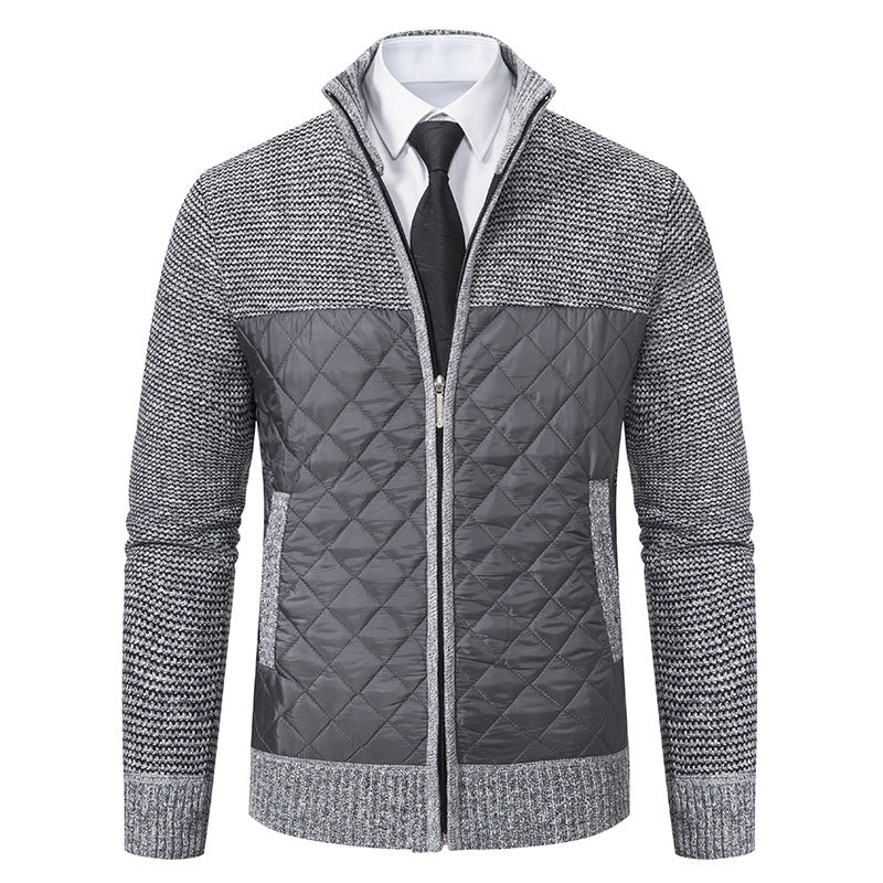 Men's Quilted Hybrid Knit Jacket With Stand Collar