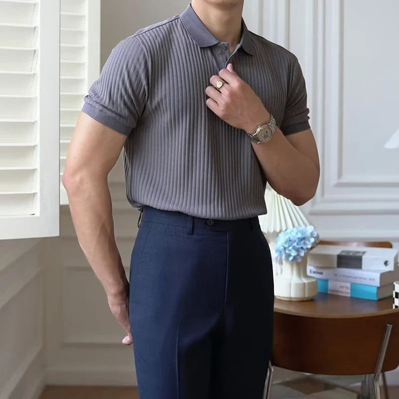 Polo de malha canelada vertical para homem Theo Marin