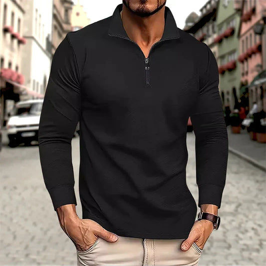 Luca Perron-poloshirt med lange ærmer og lynlås til mænd