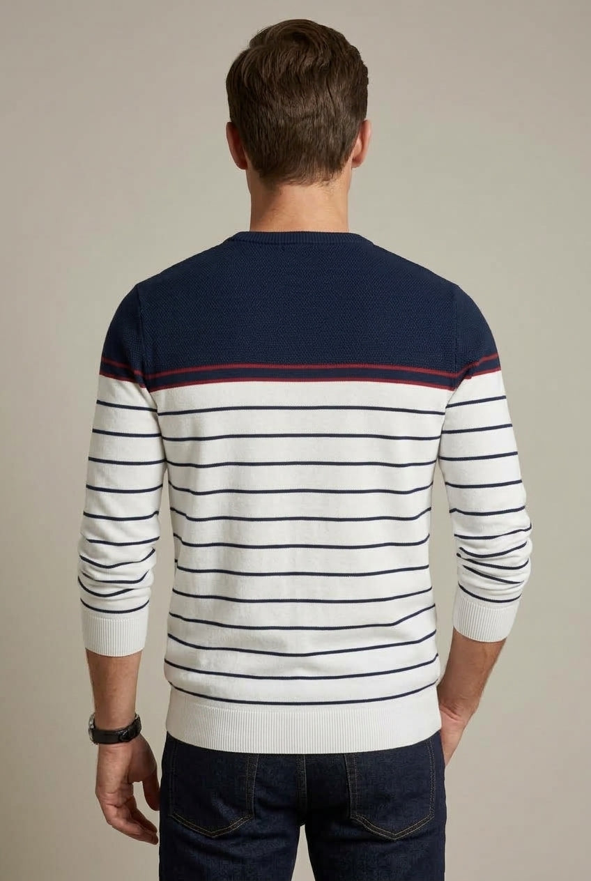 Camisola às riscas de gola redonda para homem