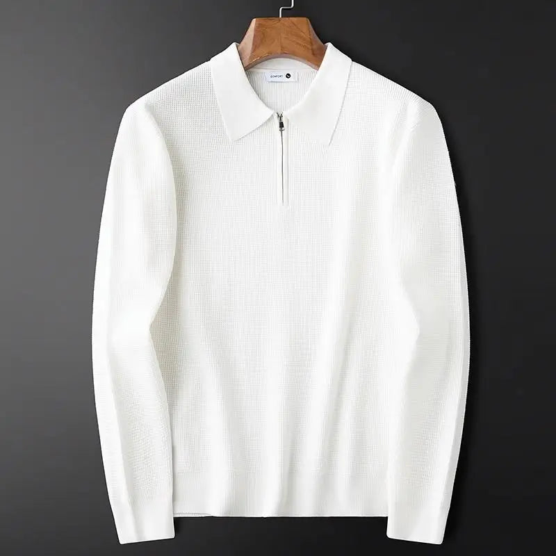 Hampton - Polo de malha waffle com meio fecho