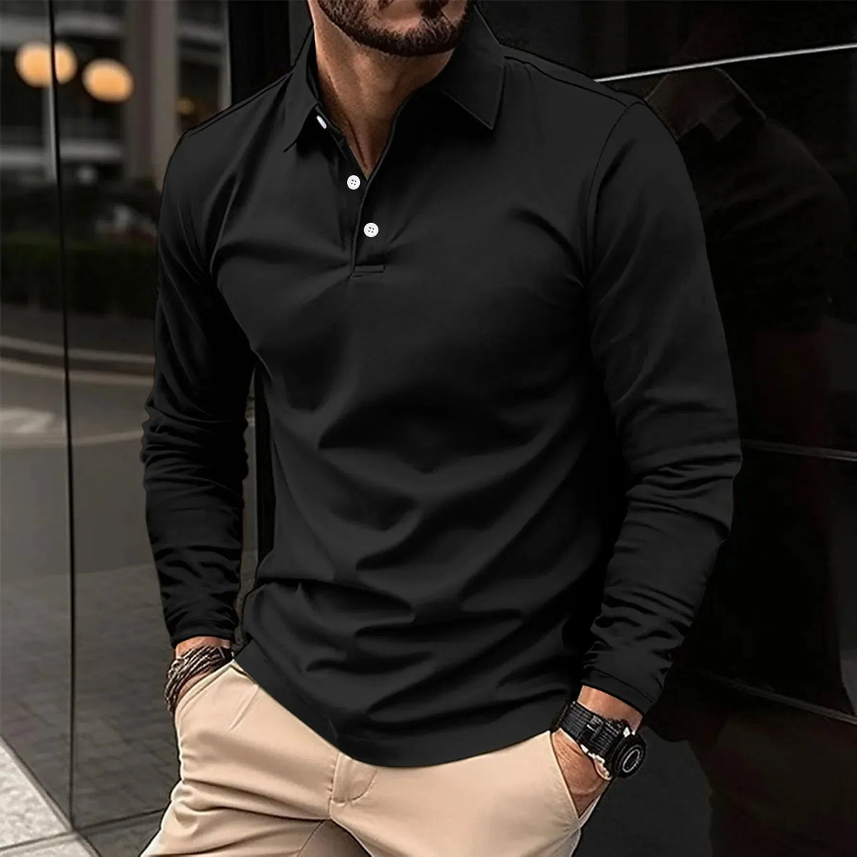 Nathan - Poloshirt med lange ærmer