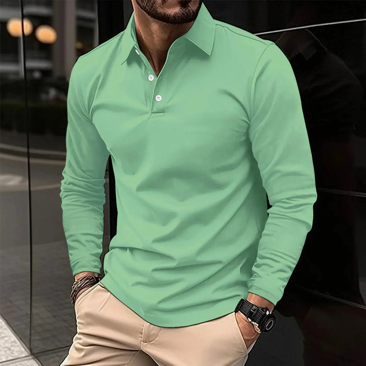 Nathan - Poloshirt med lange ærmer