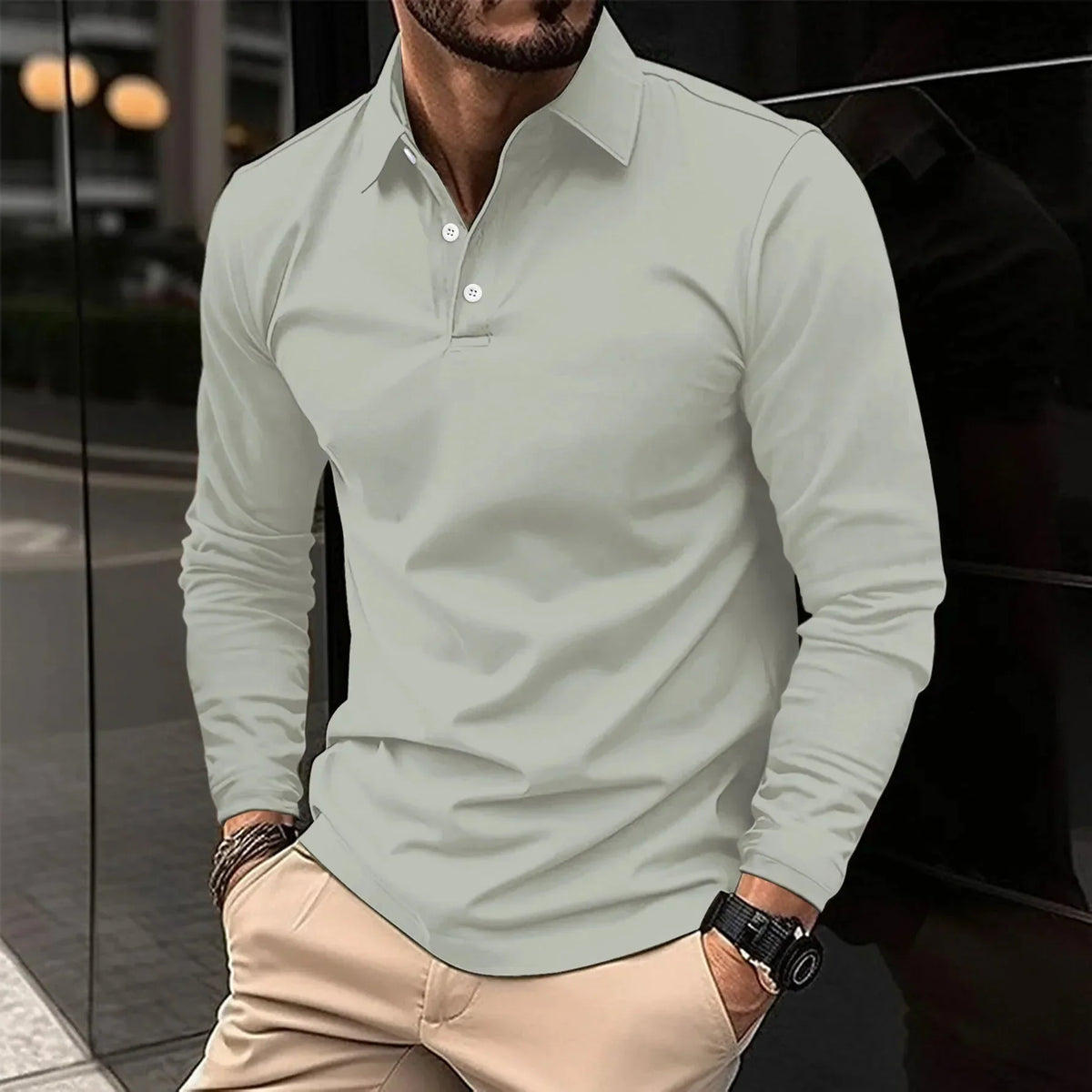Nathan - Poloshirt med lange ærmer