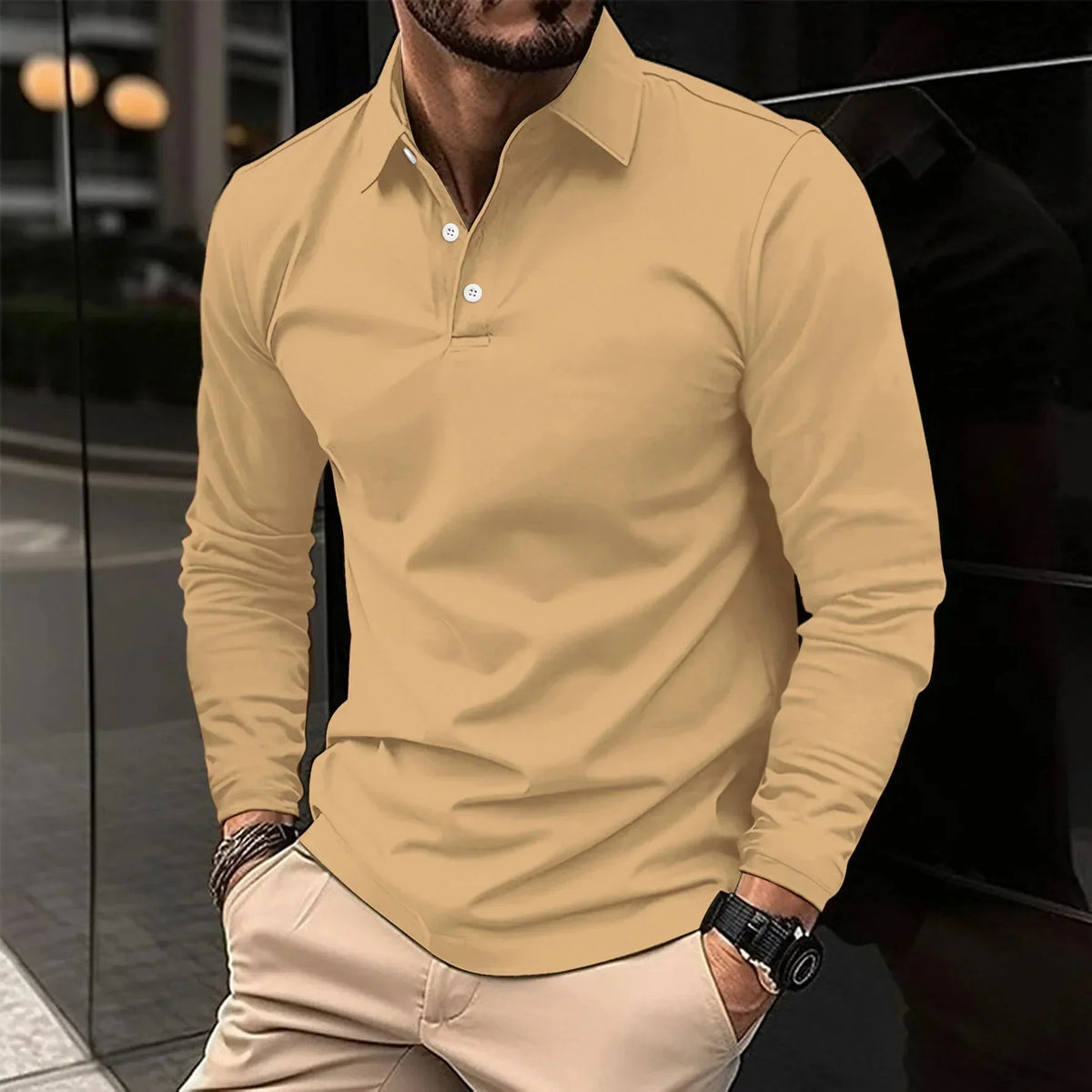 Nathan - Poloshirt med lange ærmer