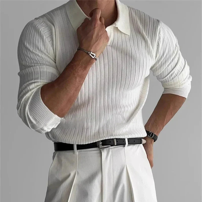 Walter - Slim fit-poloshirt med lange ærmer