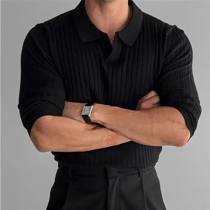 Walter - Slim fit-poloshirt med lange ærmer