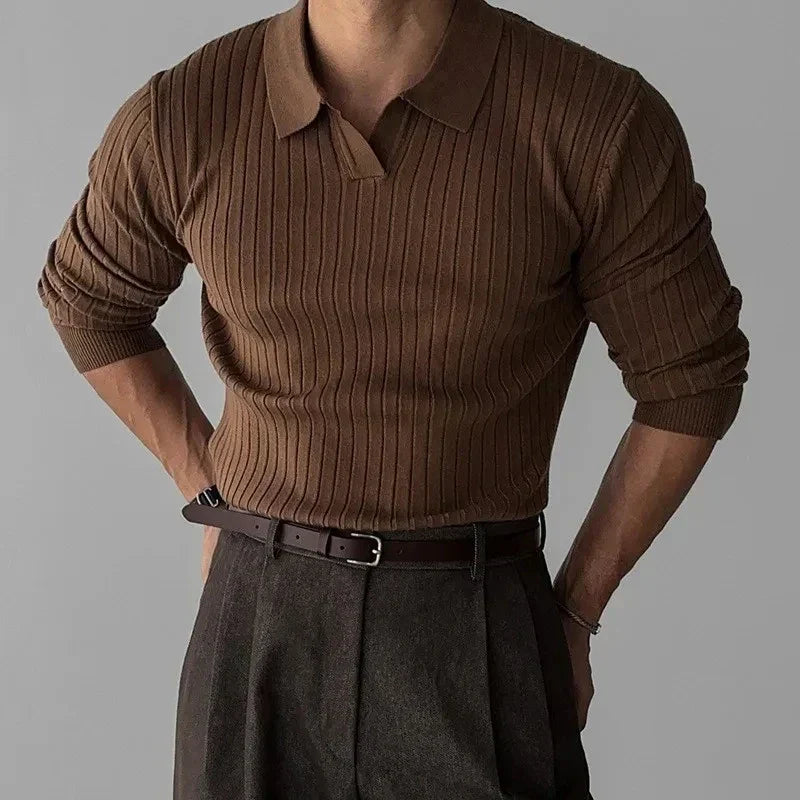 Walter - Slim fit-poloshirt med lange ærmer