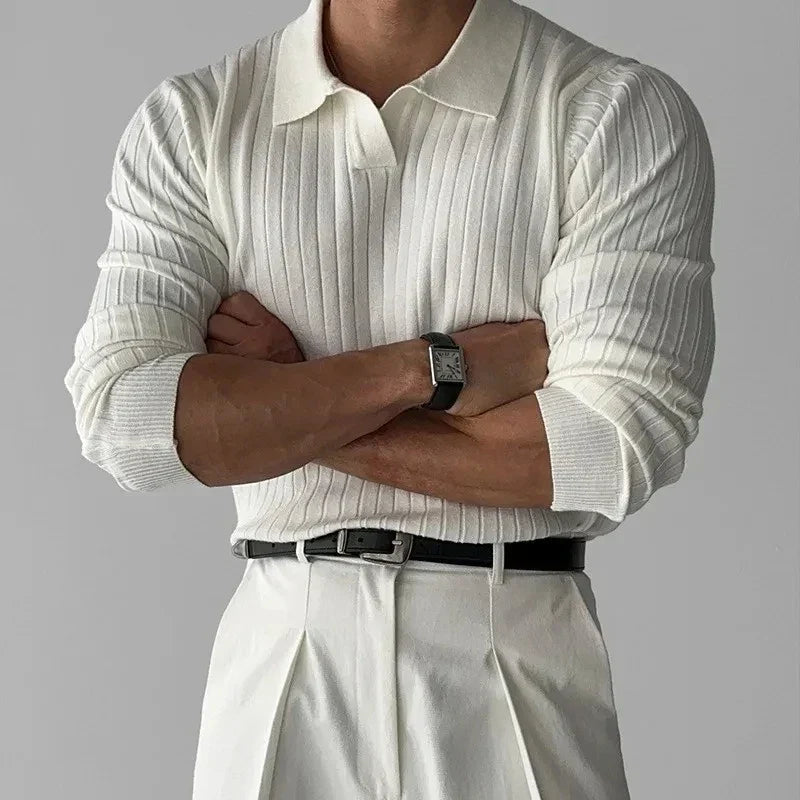 Walter - Slim fit-poloshirt med lange ærmer