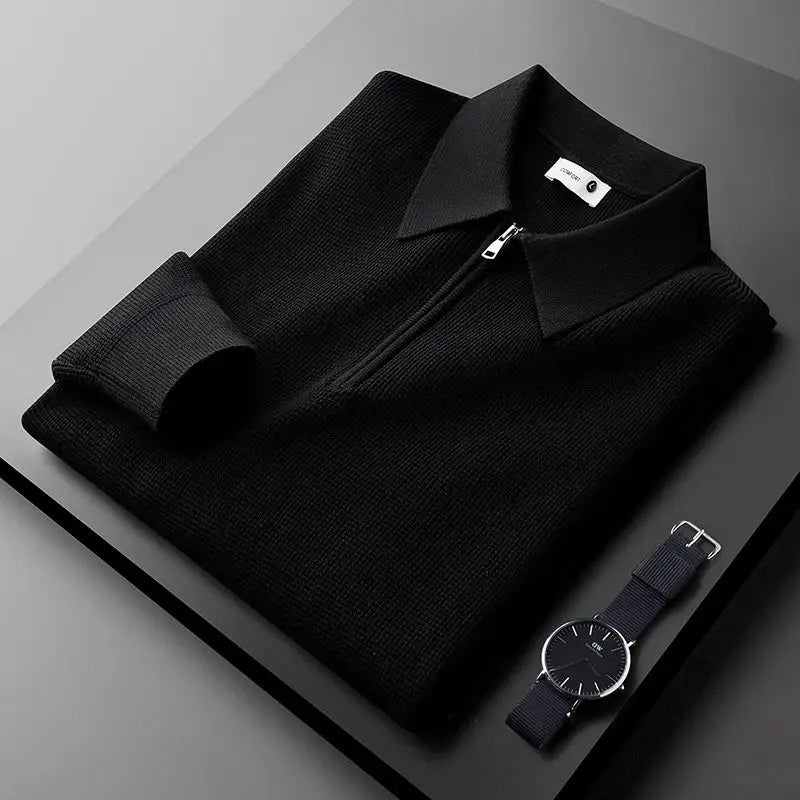 Hampton - Polo de malha waffle com meio fecho