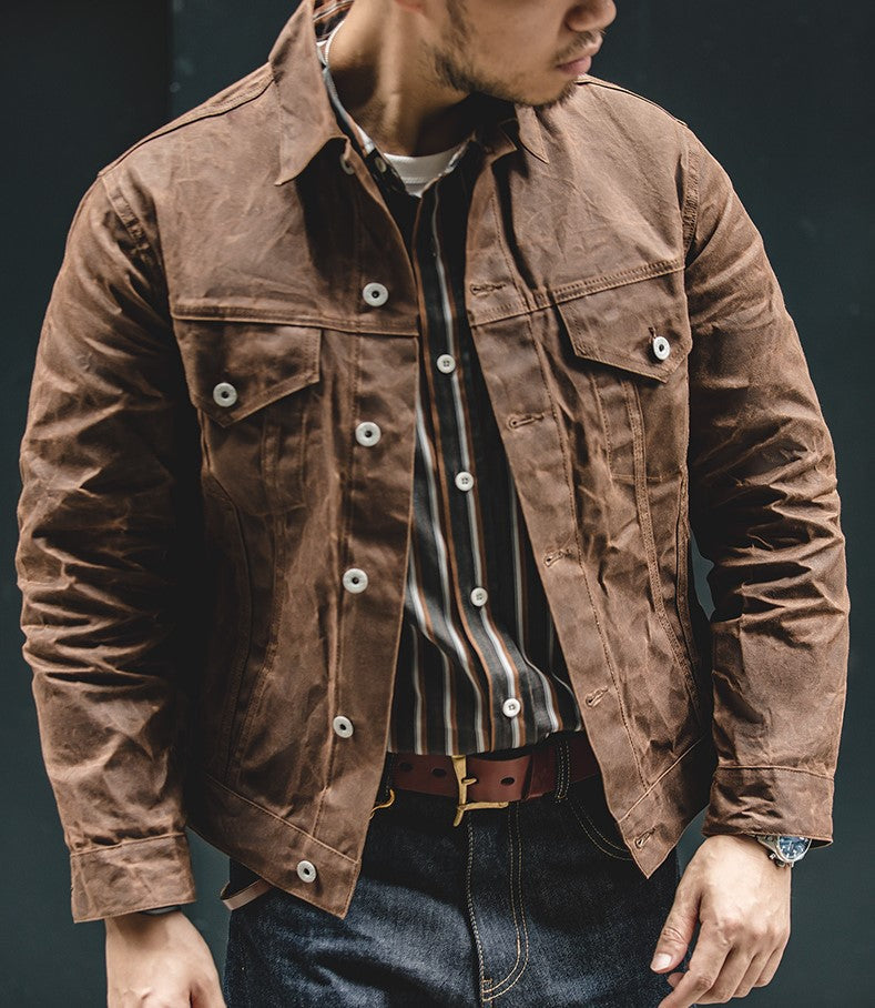 Casaco masculino retro em tecido encerado Vinthentic