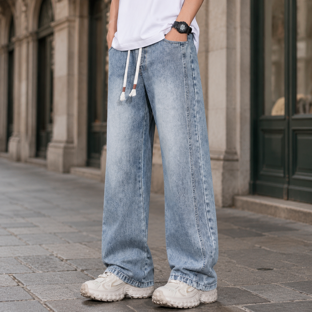 Jeans mit weitem Bein und entspannter Passform