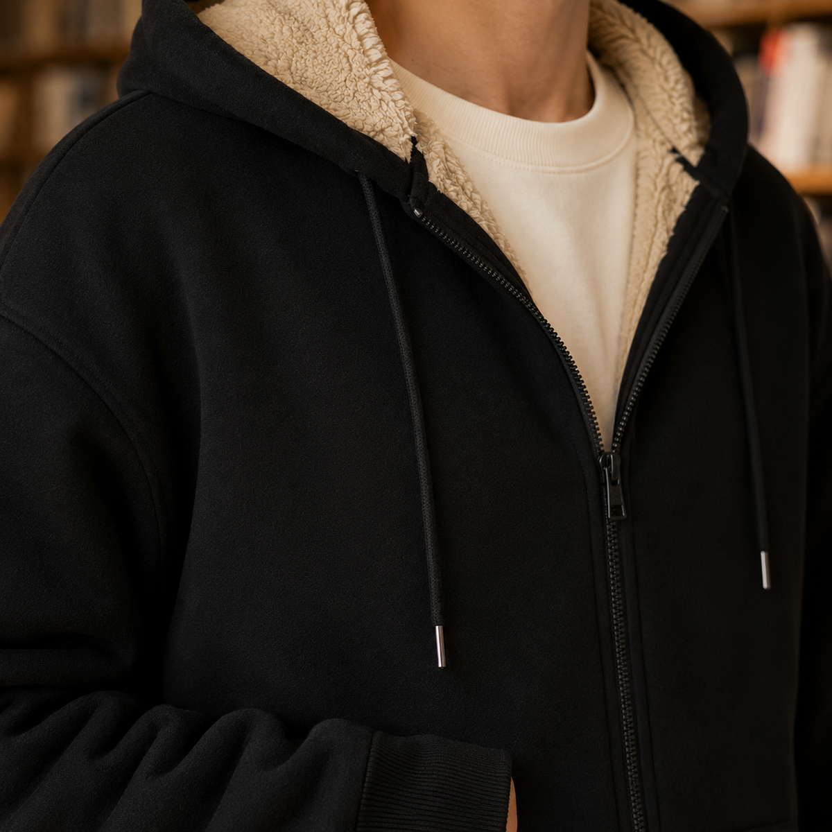 Kapuzenpullover mit Sherpa-Futter und durchgehendem Reißverschluss