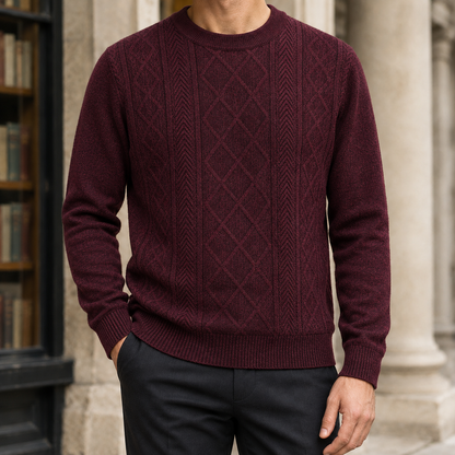 Pulover tricotat cu guler rotund și textură
