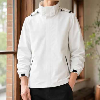Gewebte Jacke mit Kapuze und hohem Kragen