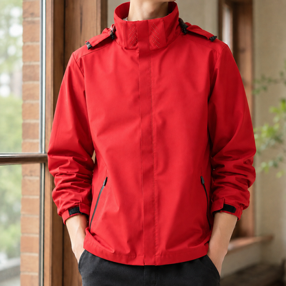 Gewebte Jacke mit Kapuze und hohem Kragen