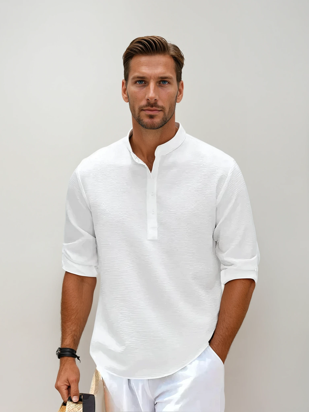 Theo - Long Sleeve Linen Polo