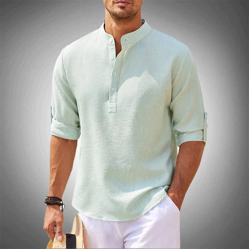 Theo - Long Sleeve Linen Polo