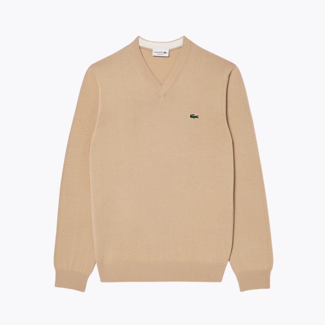 LC Ensfarvet sweater i bomuld med V-udskæring