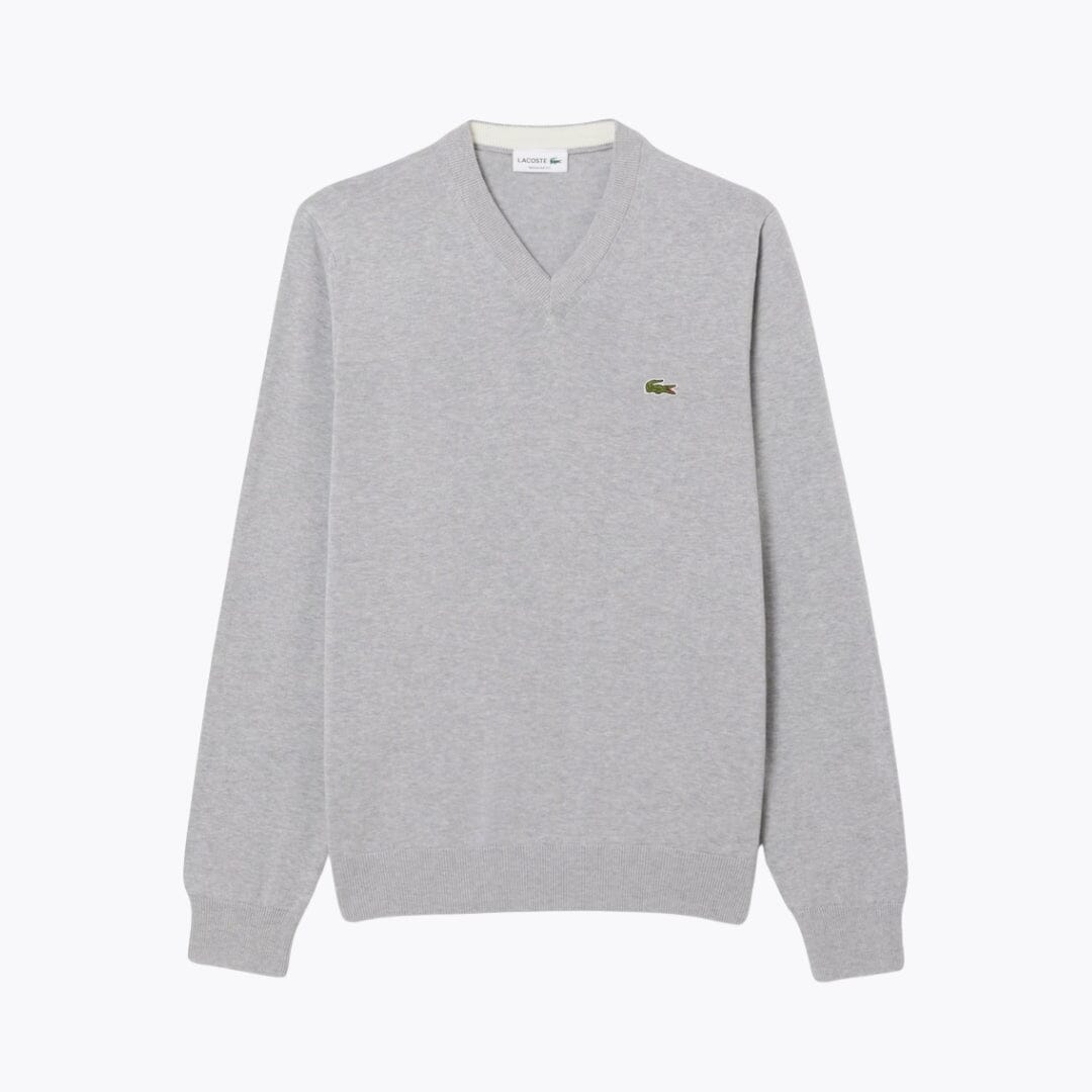 LC Ensfarvet sweater i bomuld med V-udskæring