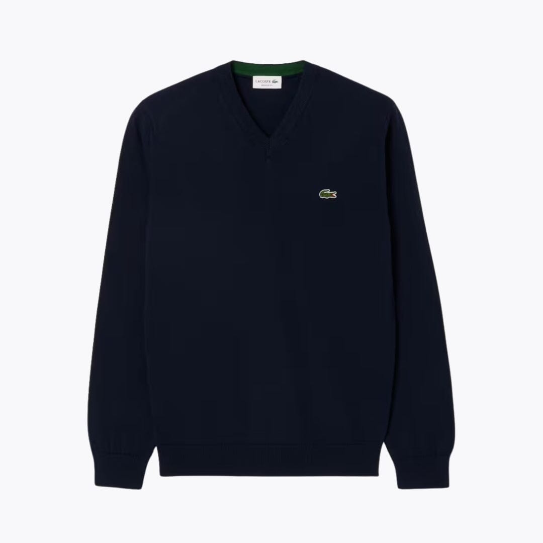 LC Ensfarvet sweater i bomuld med V-udskæring