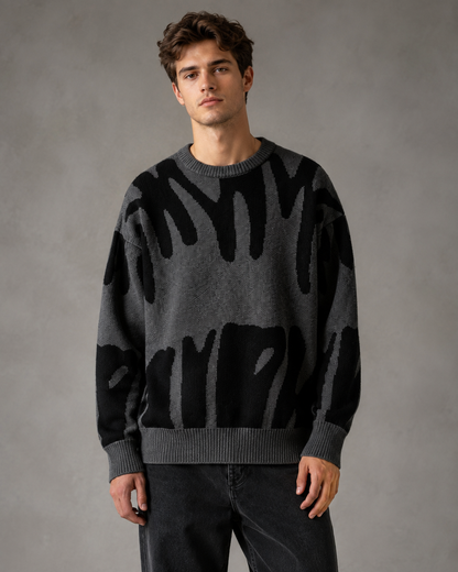 Camisola de malha com padrão abstrato e ombros descaídos, para homem
